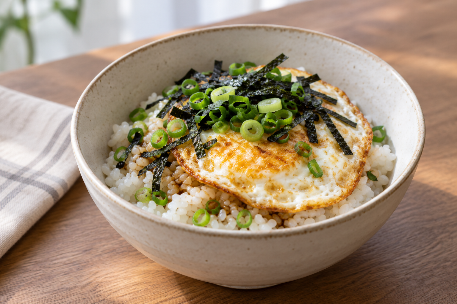 Arroz con huevo y sésamo