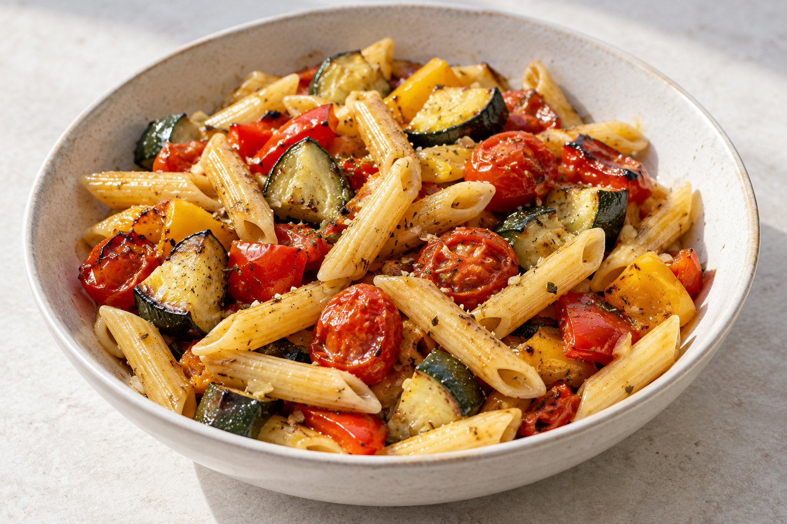 Pâtes aux légumes rôtis