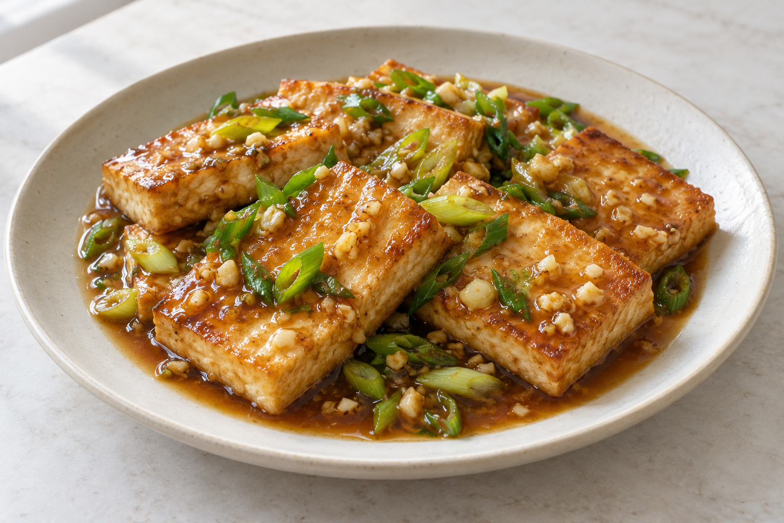 Tofu con aglio e soia