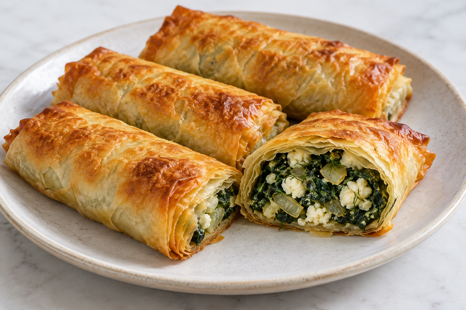 Rouleaux filo aux épinards et à la feta